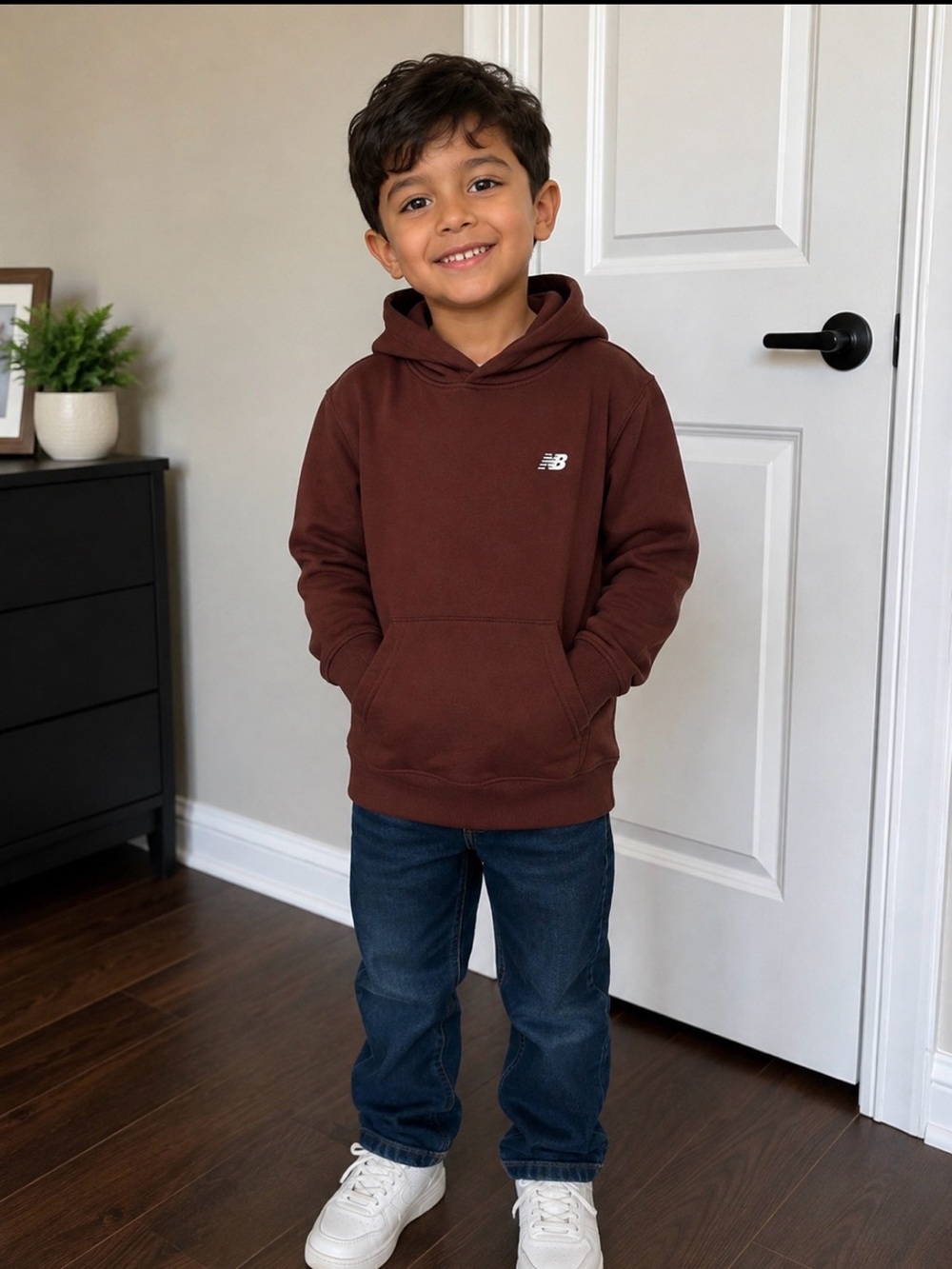 6-7 year old New Balance Kids Crewneck Hoodie in Brown